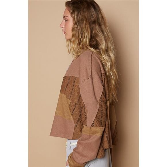 NWT POL Half Button Color Block Drop Shoulder Knit Top - Picture 3 of 5